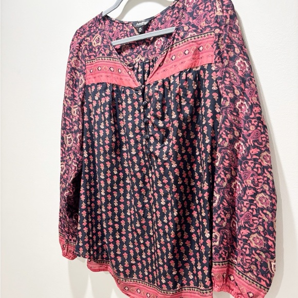 LUCKY BRAND • Women’s Mix Printed Cloth Button Cover Henley Boho Floral Blouse - Picture 3 of 6
